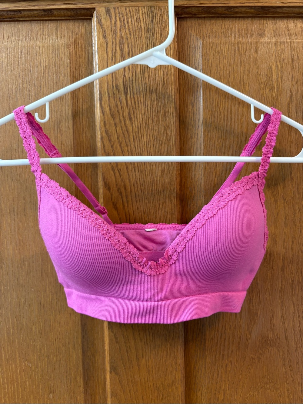 Women’s Ribbed Lace Trim Bralette - Pink